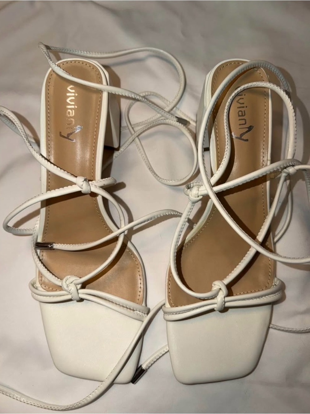 BRAND NEW - White Lace-Up Block Heel Sandals - Picture 4 of 5
